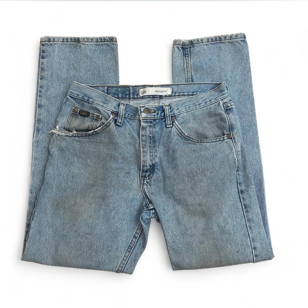 💚 Vintage Lee Regular Fit Blue Distressed Jeans (W31 L30) (18)